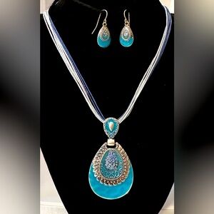 Turquoise Pendant Necklace with Matching Earrings- Christopher & Banks